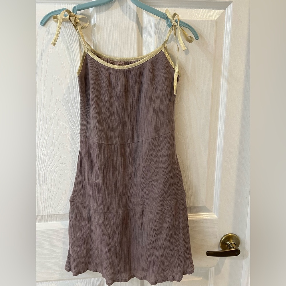 NWOT Casual Purple Midi Girl’s Dress with Gold Tie Front